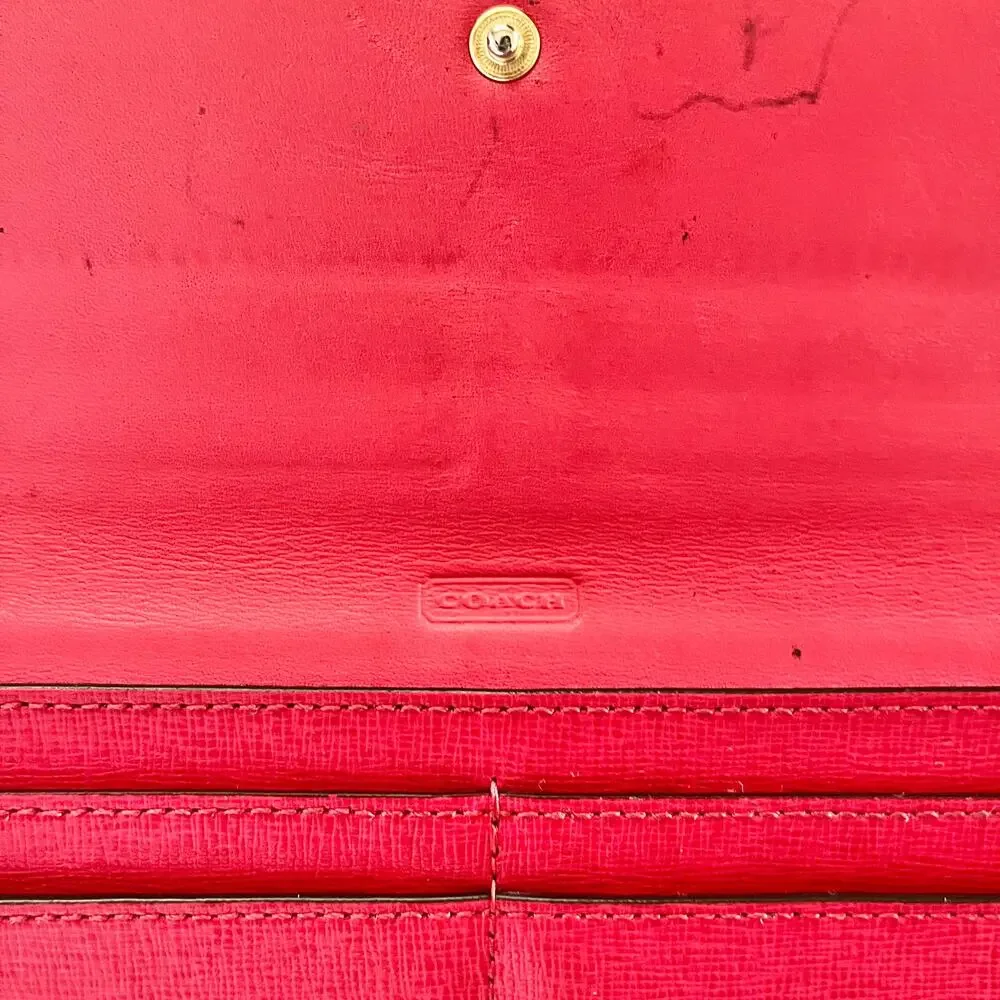 Coach Scarlet Pink Saffiano Leather Slim Soft Wallet #F49350